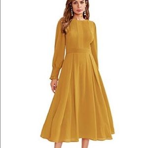 Milumia Women’s Elegant Frilled Long Sleeve Pleated Fit and Flare Dress NWOT